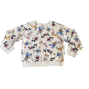 DISNEY Women's Sweatshirt Mickey Mouse and Friends Size XL Ivory All Over Print